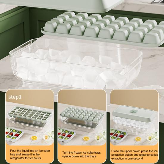 Ice Cube Tray with Lid And Bin Press-Button Release Ice Mold for Freezer BPA-Free Ice Cube Maker for Drinks