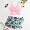 Модный комплект купальников для девочек из 3 предметов, детский летний пляжный купальный костюм с принтом сверху