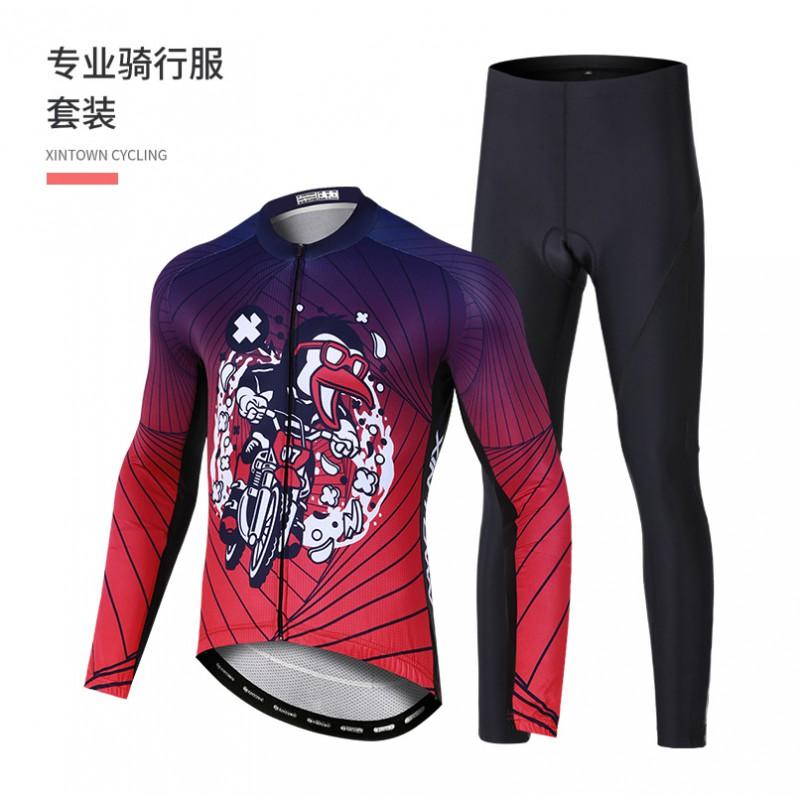 Mens Cycling Jersey Shorts Set Breathable Bike Riding Outfit Long Sleeve