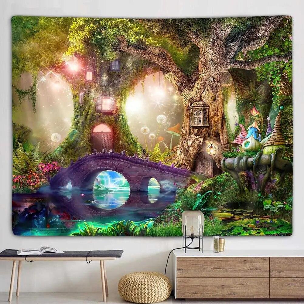 Волшебный лесной растительный гобелен, загадочная сцена мечты, настенный подвес для спальни, гостиной, общежития, украшение дома