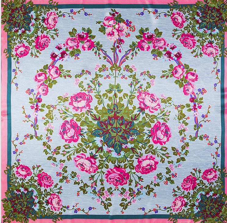 NEW 90*90cm Luxury Brand Women Silk Scarves Plaid Horse Square Scarves Spring Summer Shawls For Ladies