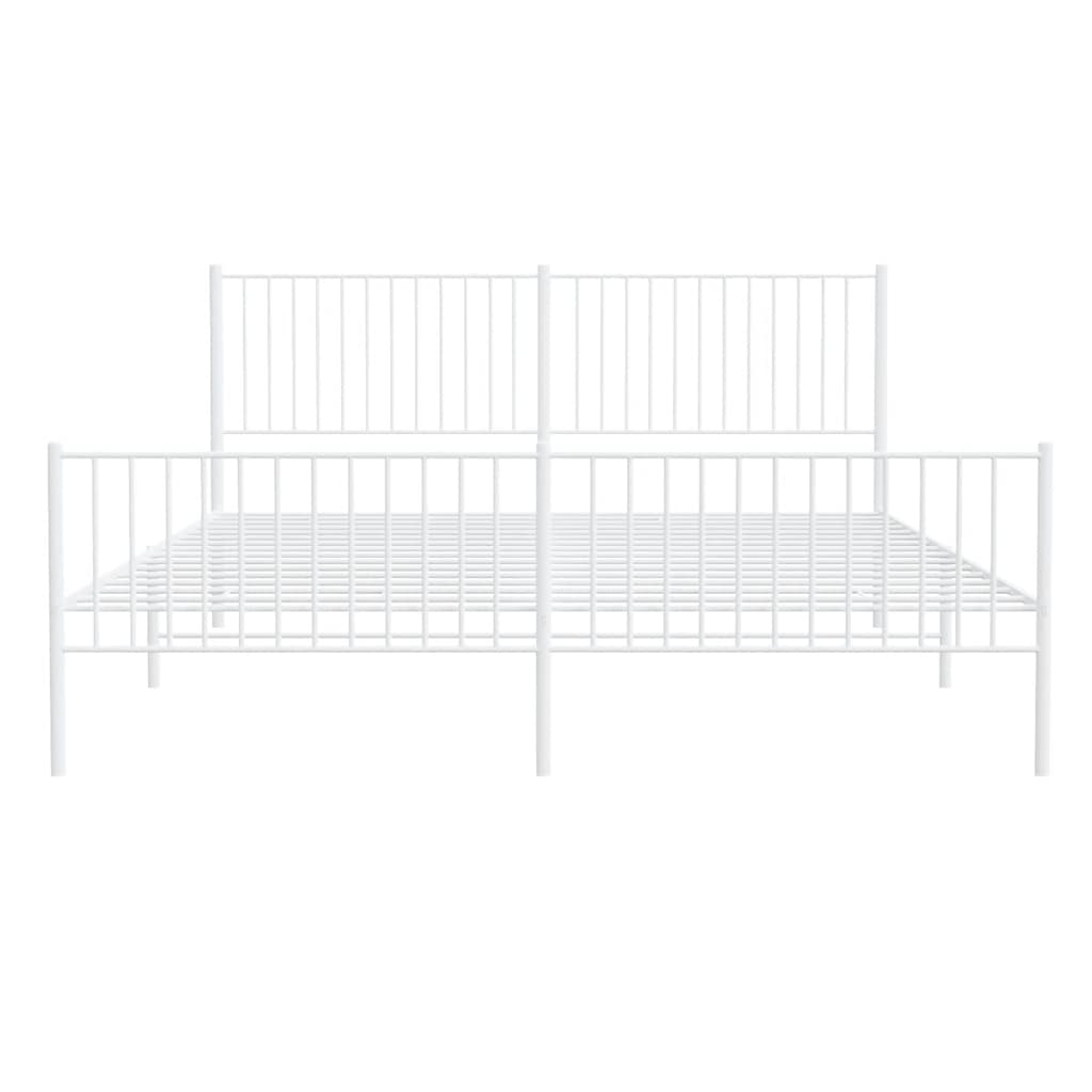 Metal Bed Frame with Headboard and Footboard White 193 x 203 cm