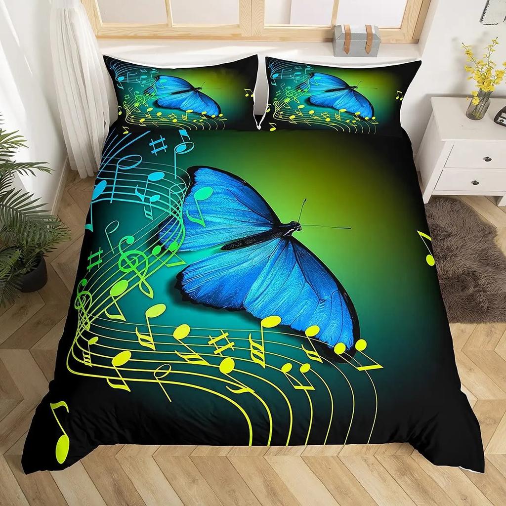 Music Guitar Duvet Cover King Queen Black White and Grey Graffiti Bedding Set Musical Notes Comforter Cover Musical Quilt Cover