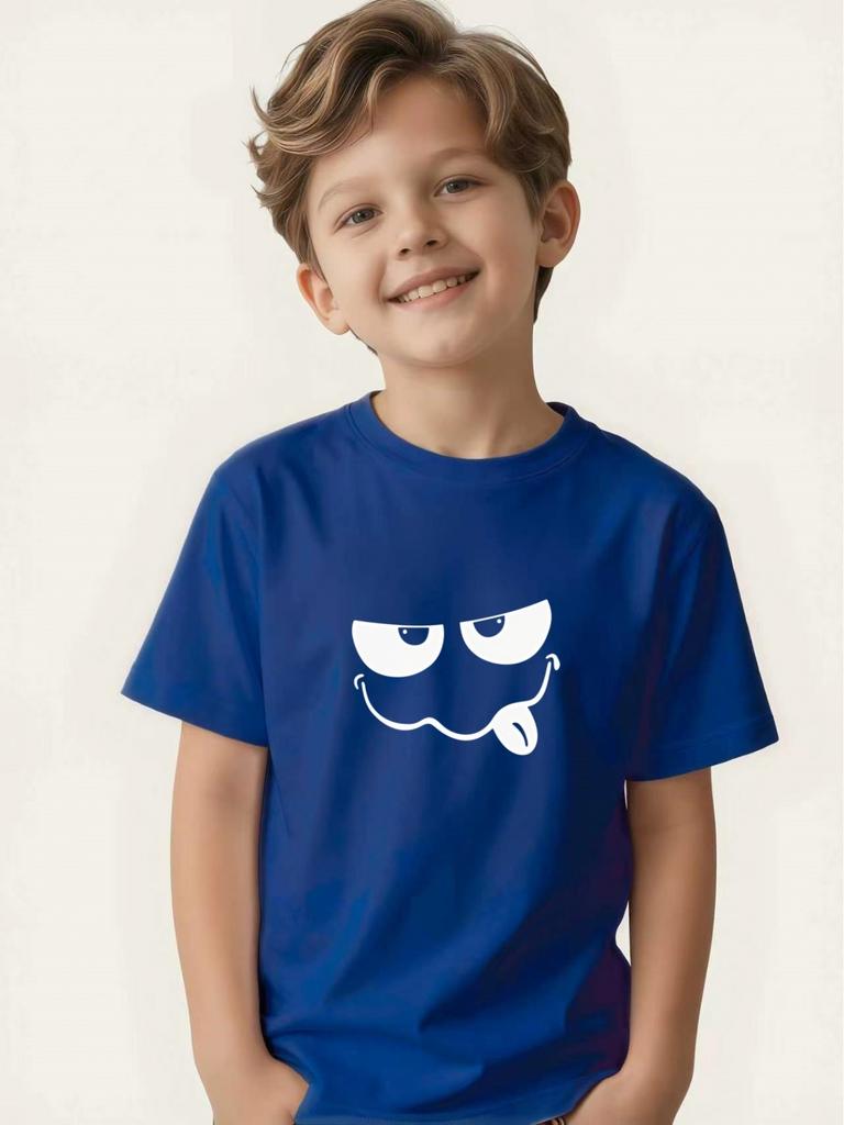 Children's funny tongue-out short-sleeved boy's summer round-neck T-shirt