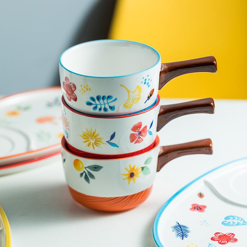 1 набор цветочных мисок, керамическая тарелка для завтрака, миска для овсянки для детей, десертная тарелка, контейнер для молока с ручкой