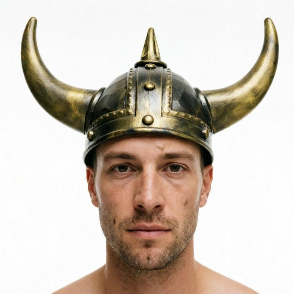 Plastic Medieval Warrior Knight Hat with Braids Halloween Cosplay Masquerade Ox Decors Role-Play