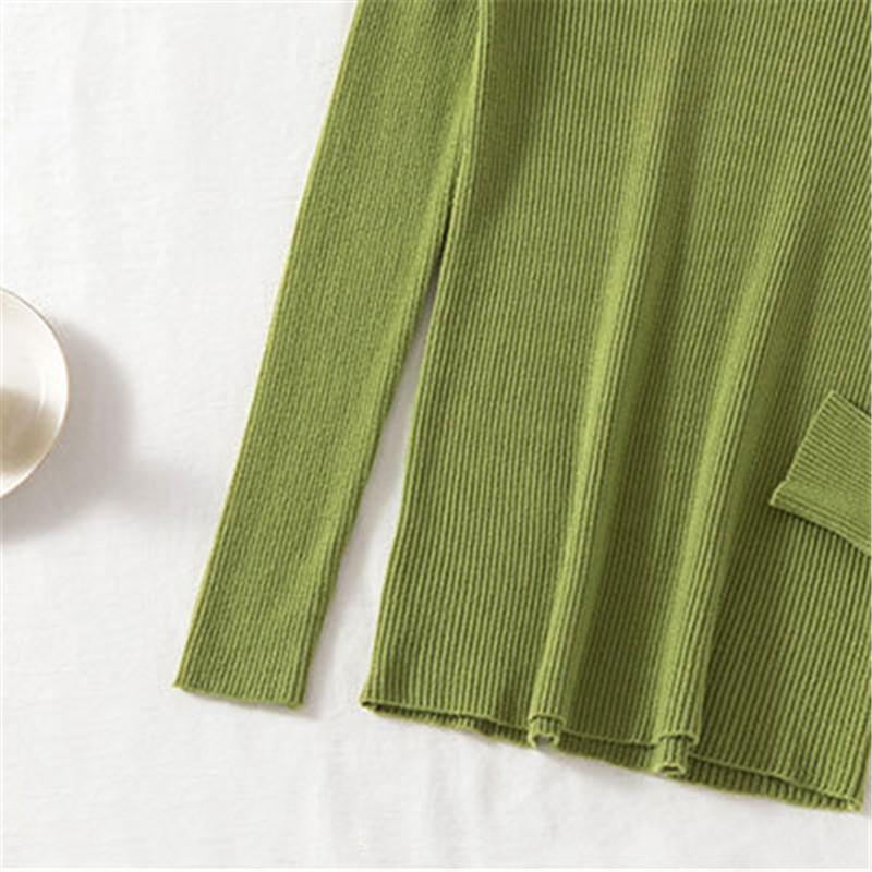Long Sleeved Bottoming Knitted Sweater Women Autumn Winter Laciness Mock Neck Tight Fit Pullover Top