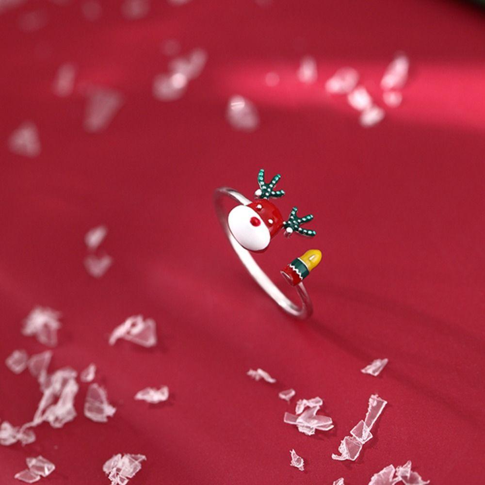 Zinc Zinc Alloy Enamel Elk Ring Dripping Oil Christmas Finger Buckle Unique Decoration