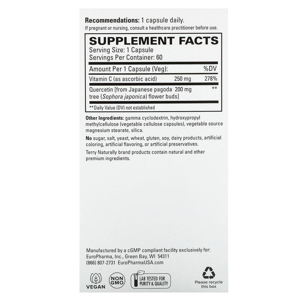 Кверцетин с витамином C, Экстра сила, 60 капсул
