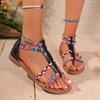 Bohemian Womens Flat Sandals Clip Toe Braid Ankle Strap Roman Shoes Woman Lightweight Printed Beach Sandalias Mujer Summer 2025