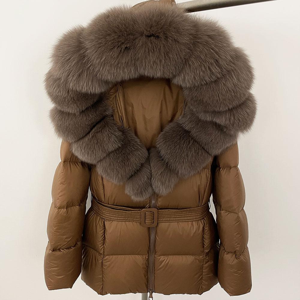 OFTBUY 2024 Белый утиный пух пальто толстый теплый 90% зимняя куртка женская натуральный мех енота лисы воротник с капюшоном женский повседневный