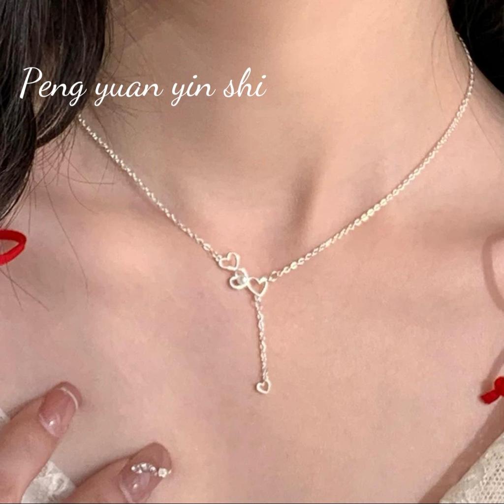 Серебряная цепочка S925 с жемчужной кисточкой "Сердце к сердцу", для женщин - Милый, Высококлассный дизайн цепочки на ключицу
