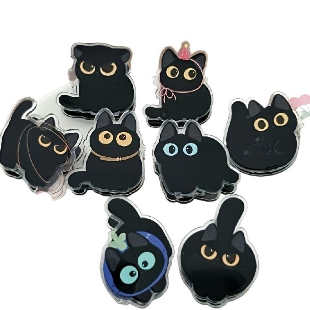 8pcs Acrylic Black Cat Bag Clips Fresh Keeping Kitchen Seal Clips Stationery Clips  Seasoning Bags