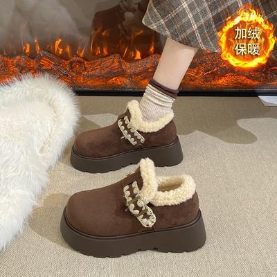 Ретро платформа зимние сапоги флисовая сумка осенне-зимняя мода обувь на одной педали женская одинарная обувь