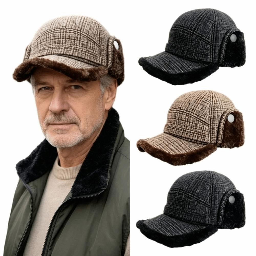 Windproof Thermal Hat Fleece Lined Winter Trapper Cap Fashion Earflap Flat Cap Men