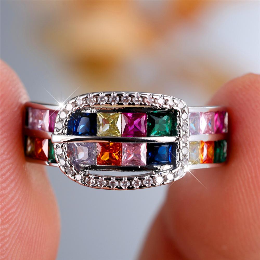 Роскошное женское маленькое радужное циркониевое каменное кольцо на палец винтажное цветное обручальное кольцо свадебные украшения для женщин