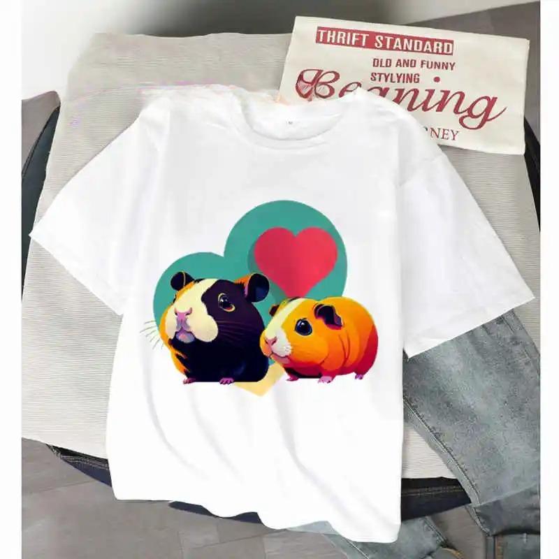 Женская забавная футболка с морской свинкой, летняя, с коротким рукавом, 2026, Харадзюку, Каваи, Животные, Праздничная футболка, Женская мода, Весенние топы
