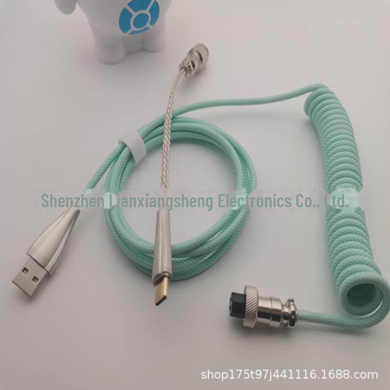 Настраиваемый светящийся металлический пружинный кабель USB-C для передачи данных для механических клавиатур