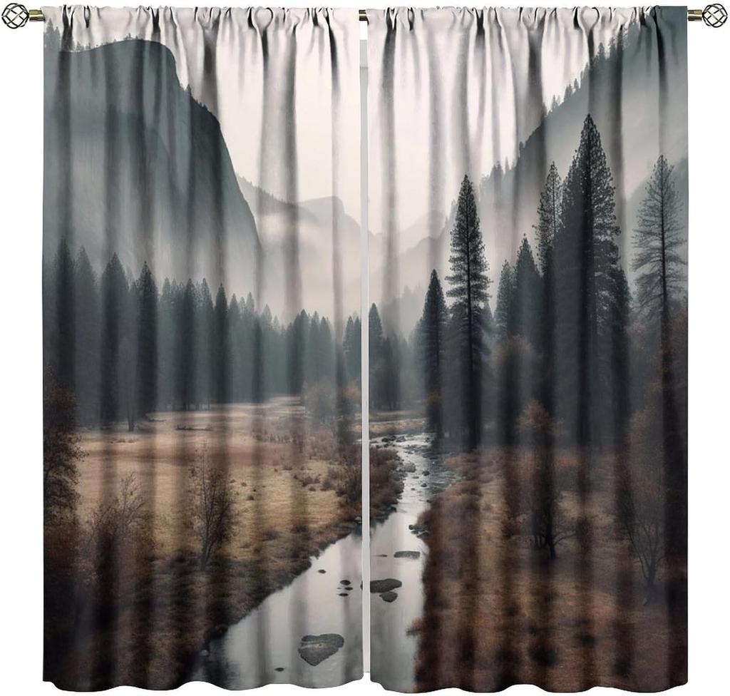 Gothic Dark Misty Forest Curtains, Mysterious Horror Foggy Dim Dead Jungle Under Strange Bright Moon,Thermal Insulation Blackout
