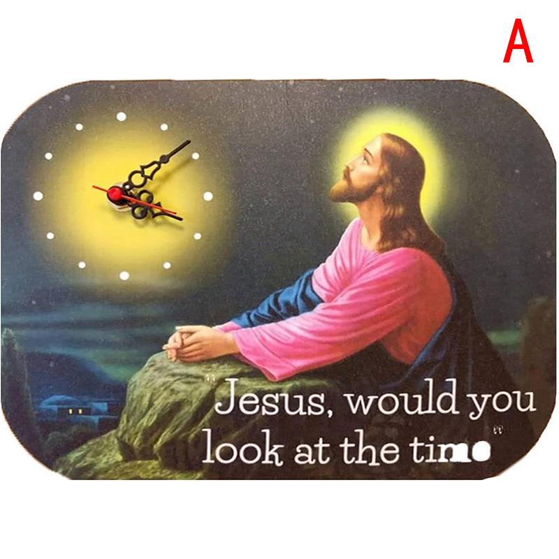 Wooden Jesus Christ Clock Silent Non Ticking Wall Watch Religious Jesus Prayer Clock Desktop Ornaments Novelty Gift Home Decor