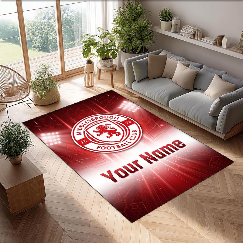 Middlesbrough FC Printed Crystal Velvet Rug Non‑Slip Crystal Velvet Carpet For Sofa Bedroom Indoor Home Decoration