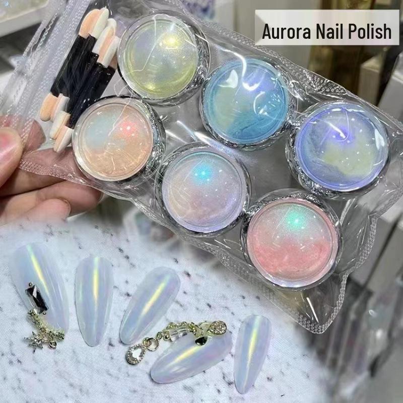 Набор украшений для ногтей в виде сердца с иридисцентным эффектом Aurora Pink (6 цветов)