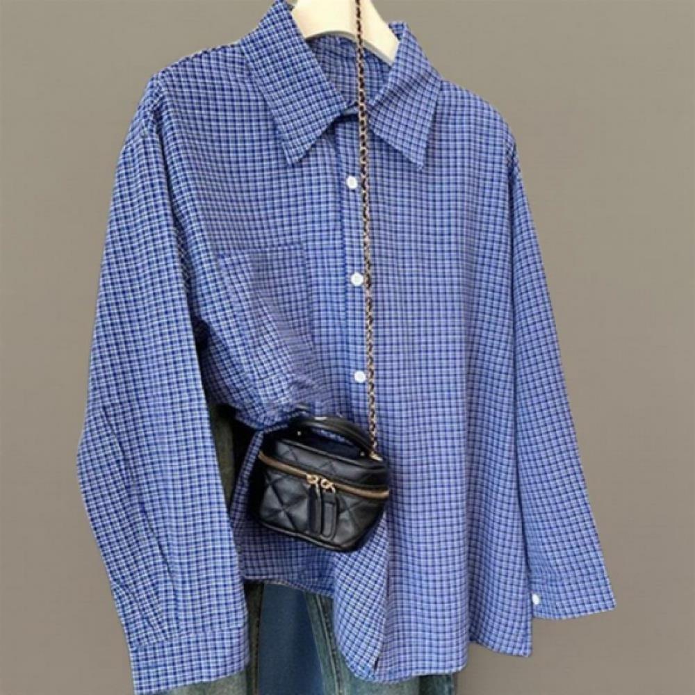 New Arrivals Open Run Women Oversized Check Pattern Shirt