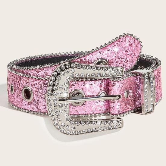 Женский джинсовый ремень с блестящими стразами и несколькими отверстиями, регулируемая длина пояса со сверкающей пряжкой, широкий пояс из сплава