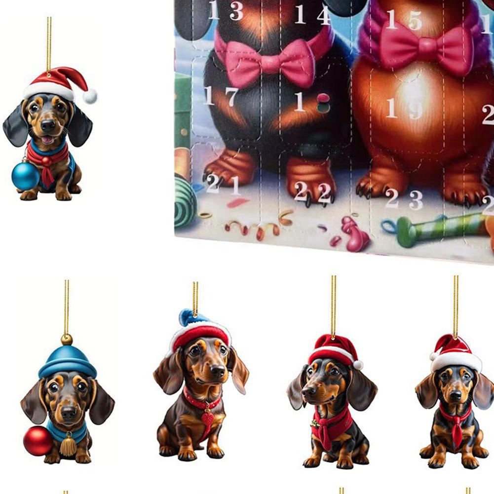 Dachshund Advent Calendar 2025 24 Days of Christmas Collectible Funny Dog Set 24 Days Xmas Countdown Calendar Gifts for Kids