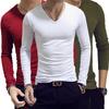 Elastic Mens T-Shirt V-Neck Long Sleeve Men T Shirt For Male Cotton T-Shirts Man Clothing TShirt Top Tees