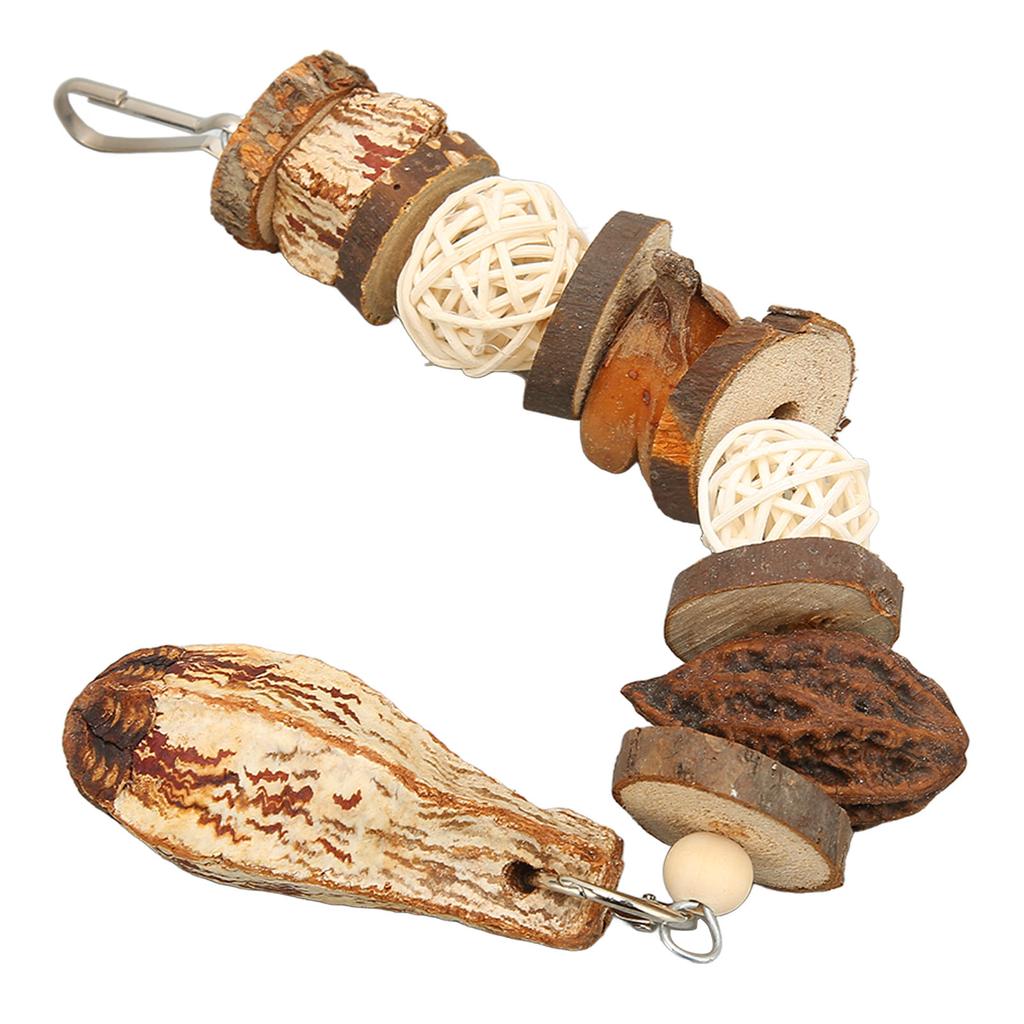 Parrot Chewing Toy Natural Wooden Rattan Balls Nuts Bird Bite Toy with Stainless Steel Hook