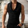 Men Swing Collar Sleeveless Hollow Crochet Patchwork Semi-Sheer Tank Tops