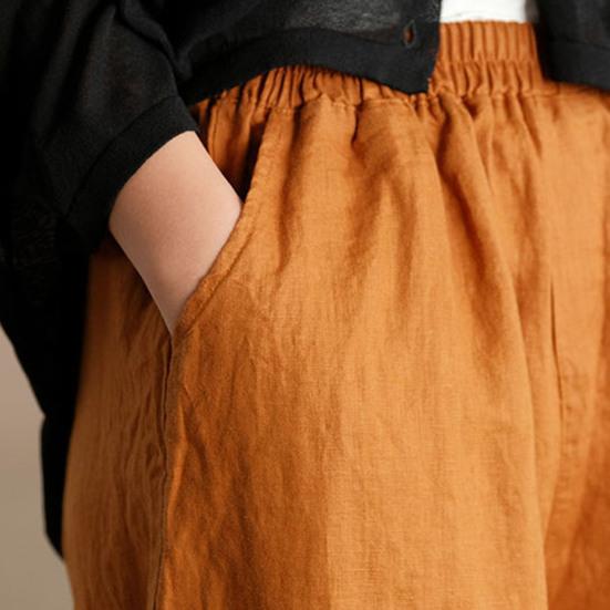 Женские летние весенние брюки Широкие oversized Прямые Однотонные Эластичный пояс Сочетать с верхом Карманы Глубокая промежность Женские брюки длиной 3/4 Женская одежда