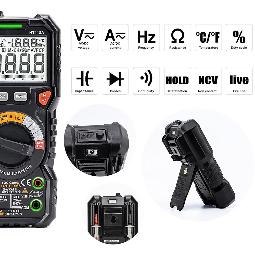 KAIWEETS Цифровой мультиметр TRMS ,6000 отсчетов, Вольтметр, Автоматический выбор диапазона, Точно измеряет Напряжение Ток Ампер Сопротивление