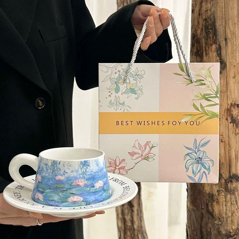 Моне Знаменитые картины Кувшинки Кофейная чашка Блюдце Набор Послеполуденный чай Латте Молочная чашка Ретро Керамическая чашка