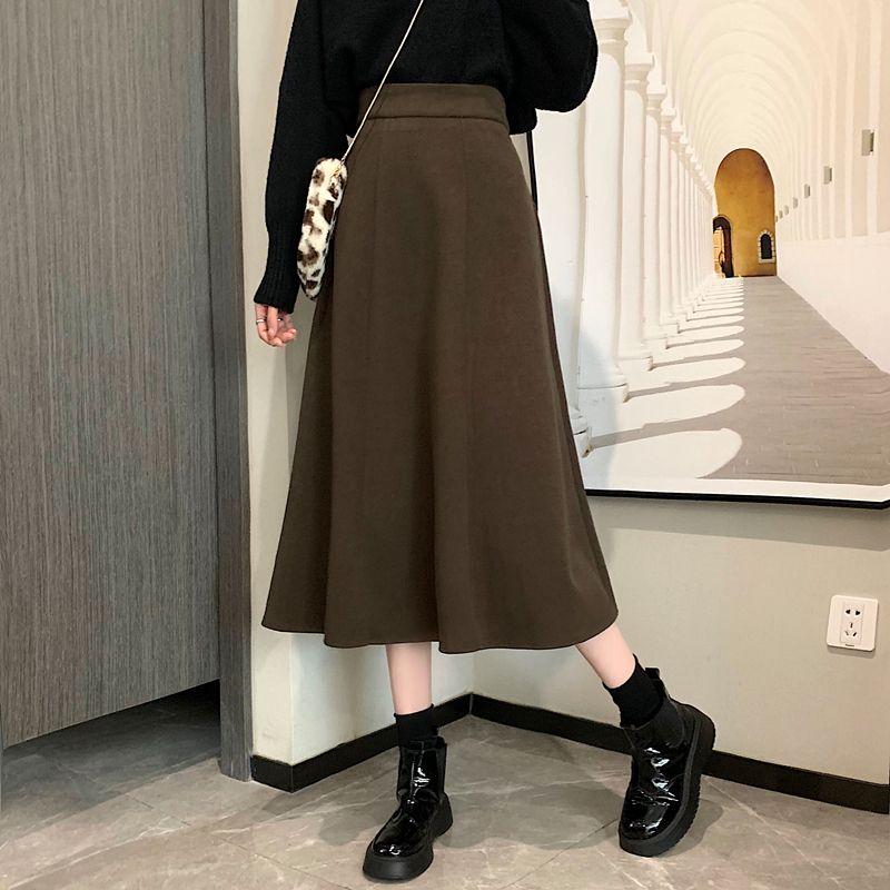 Модная черная шерстяная юбка трапециевидной формы средней длины с эластичной резинкой на талии для осенне-зимнего сезона