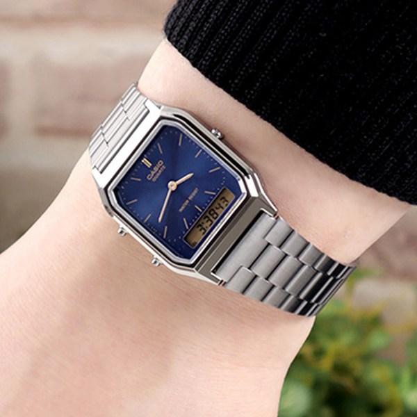 Casio Обычные аналоговые цифровые часы с двойным временем и бесплатной пряжкой, модные наручные часы