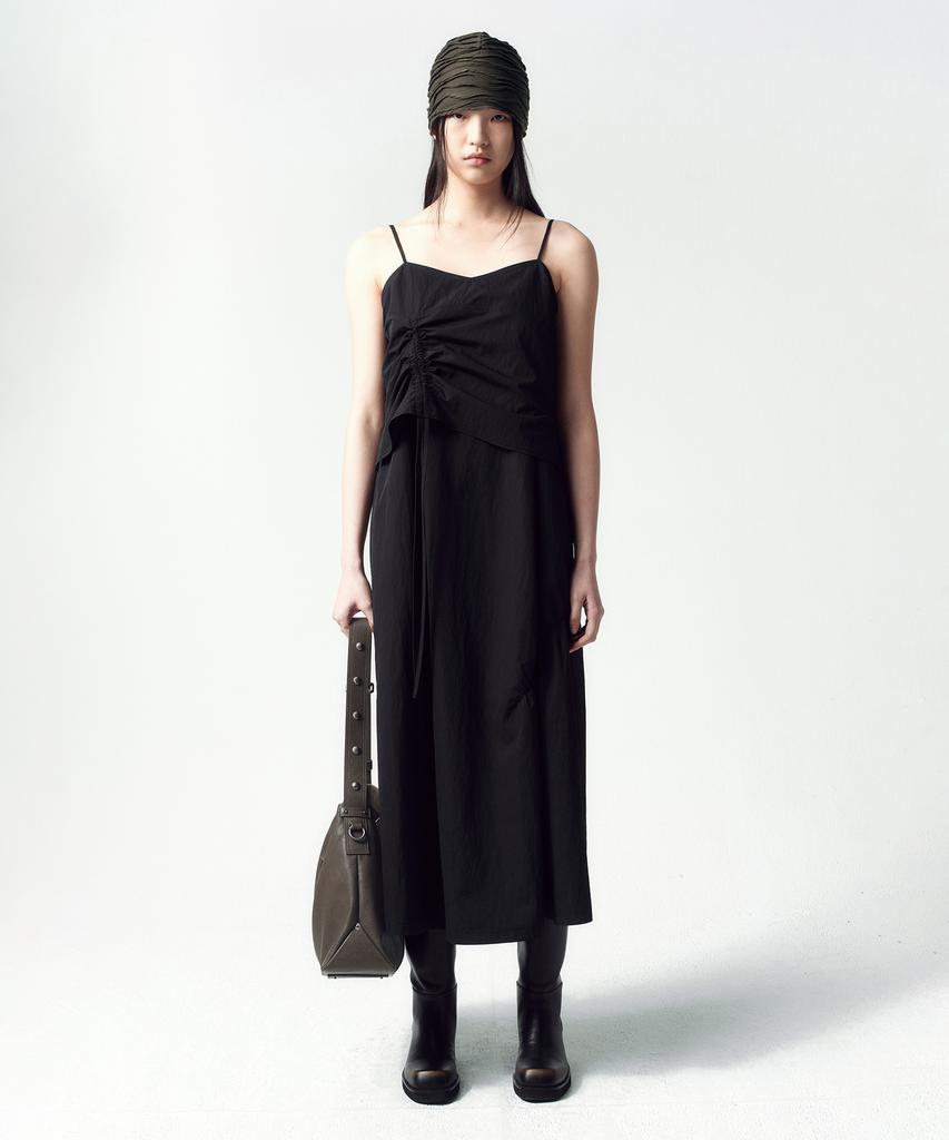 Insilence Woman Parachute Shirred Dress Black