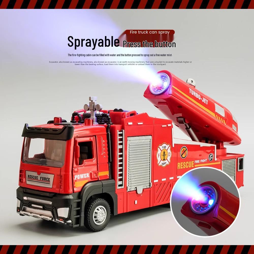 Children's Alloy Fire Truck Toy with Spray Water, Ladder, and Rescue Features