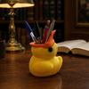 Study Room Desk Decor Cute Yellow Duck Pencil Holder, Creative PLA Stationery Organizer, Stable Back to School Gift Desktop Pen Cup Holder for