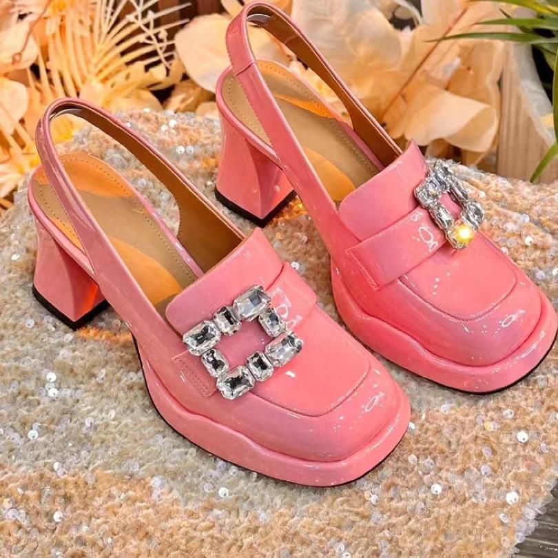 Сандалии со стразами Mary Jane Rhinestone Comfort Shoes Женские летние туфли на квадратном каблуке для девочек на высокой платформе в стиле ретро