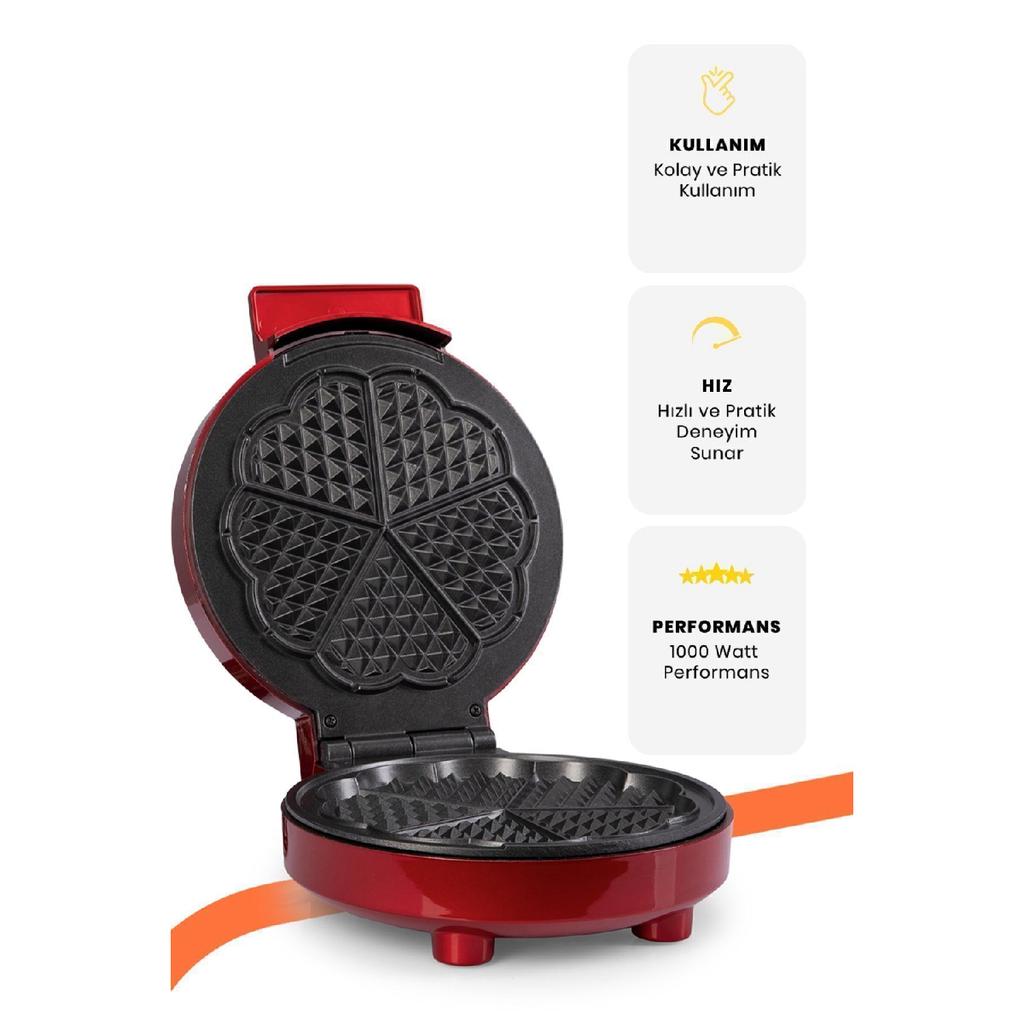 Sugar 1000w Deep Plate Heat Controlled Waffle Maker Red