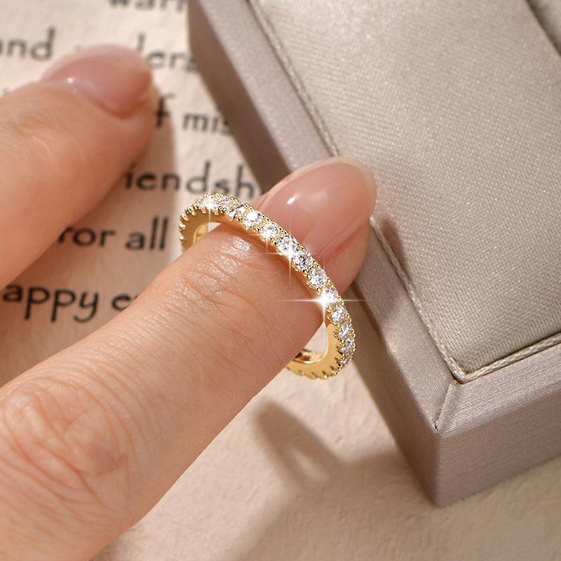 Anziw 2mm D Full Moissanite Ring for Women Sparkling Wedding Eternity Band 14k Gold Filled Wedding Engagement Ring Jewelry