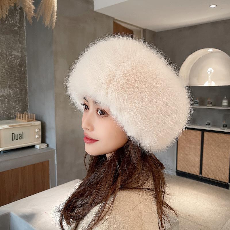 Women Hats Headband Winter Earwarmer Ski Hats Russian Tick Fluffy Imitation Fox Fur Cap Empty Top