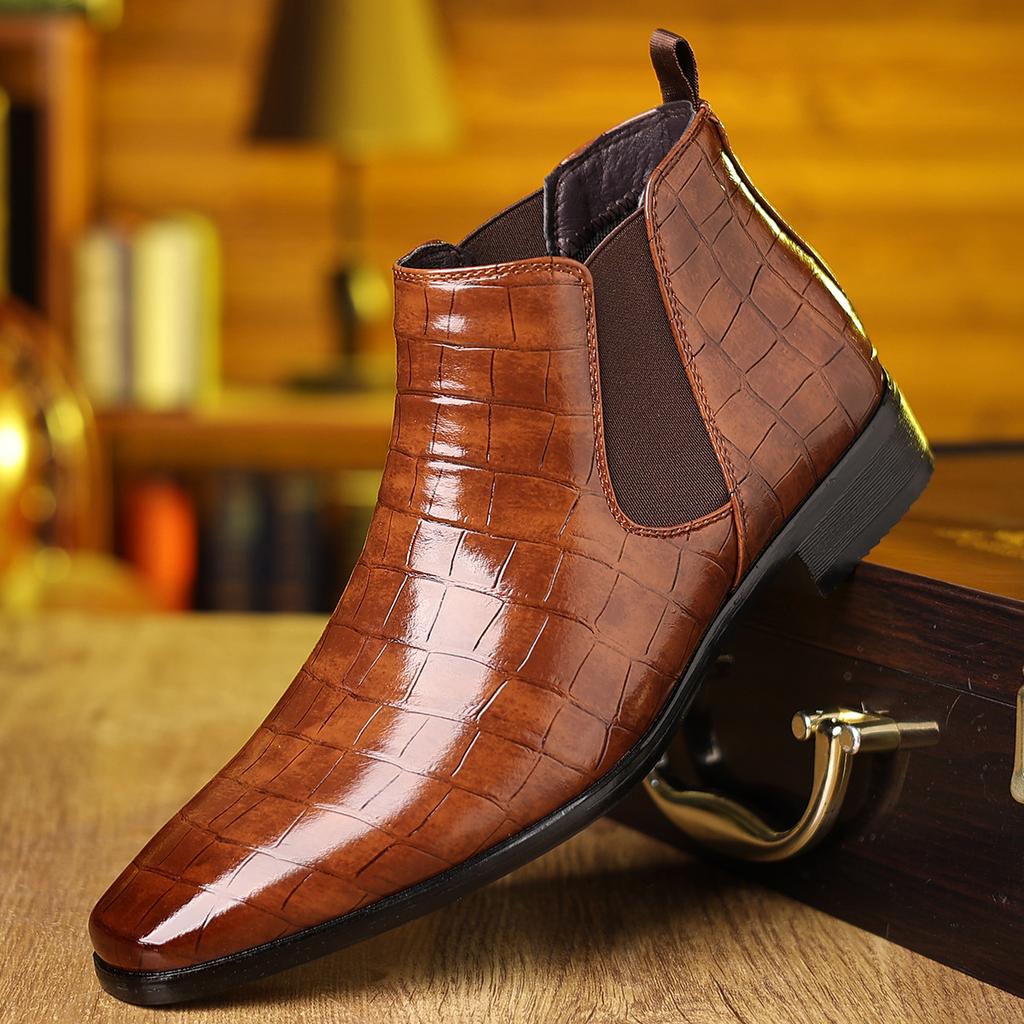 Men Chelsea Boots Fashion Pointed Ankle Boots Luxury High Top Leather Boots for Men Italy Brand Dress Boot Casual Business Botas