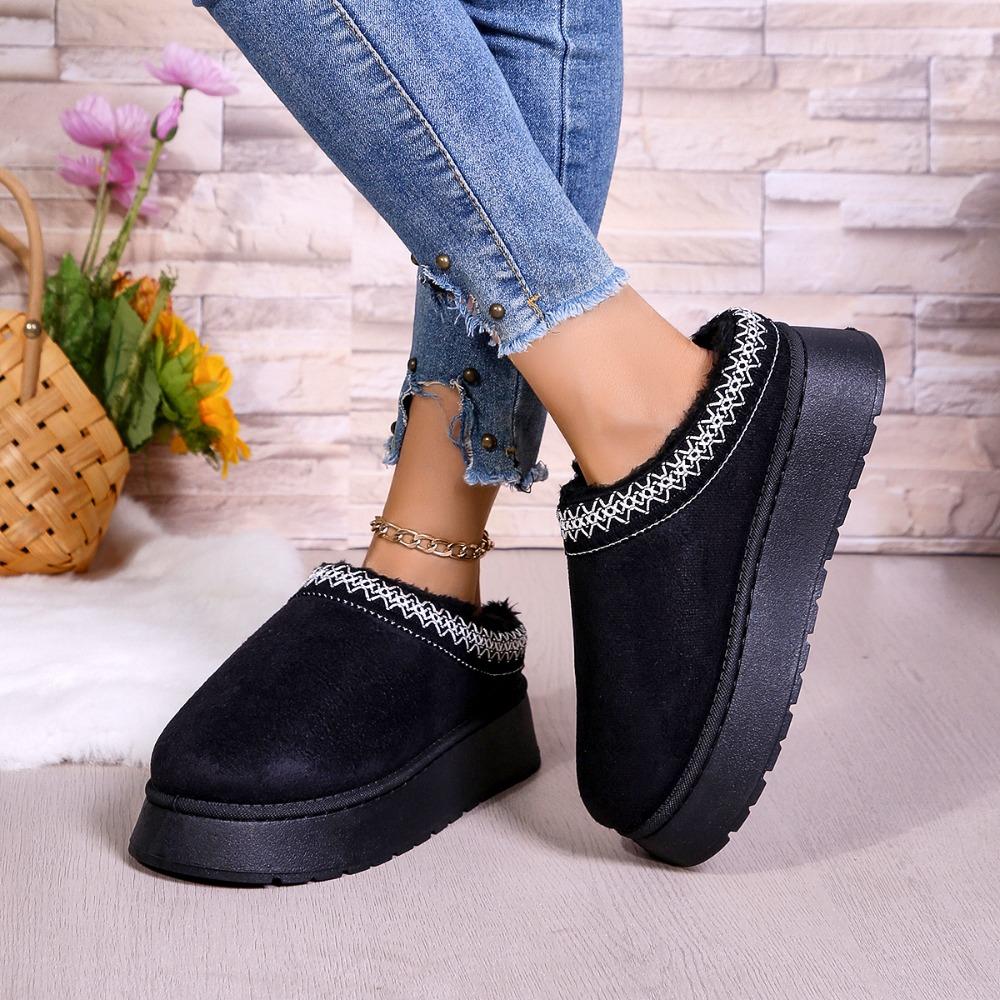 Fashion Platform Fluffy Slippers Women House Flats Fashion Plush Winter Designer Shoes Ladies Home Elegant Casual Footwear Large Size