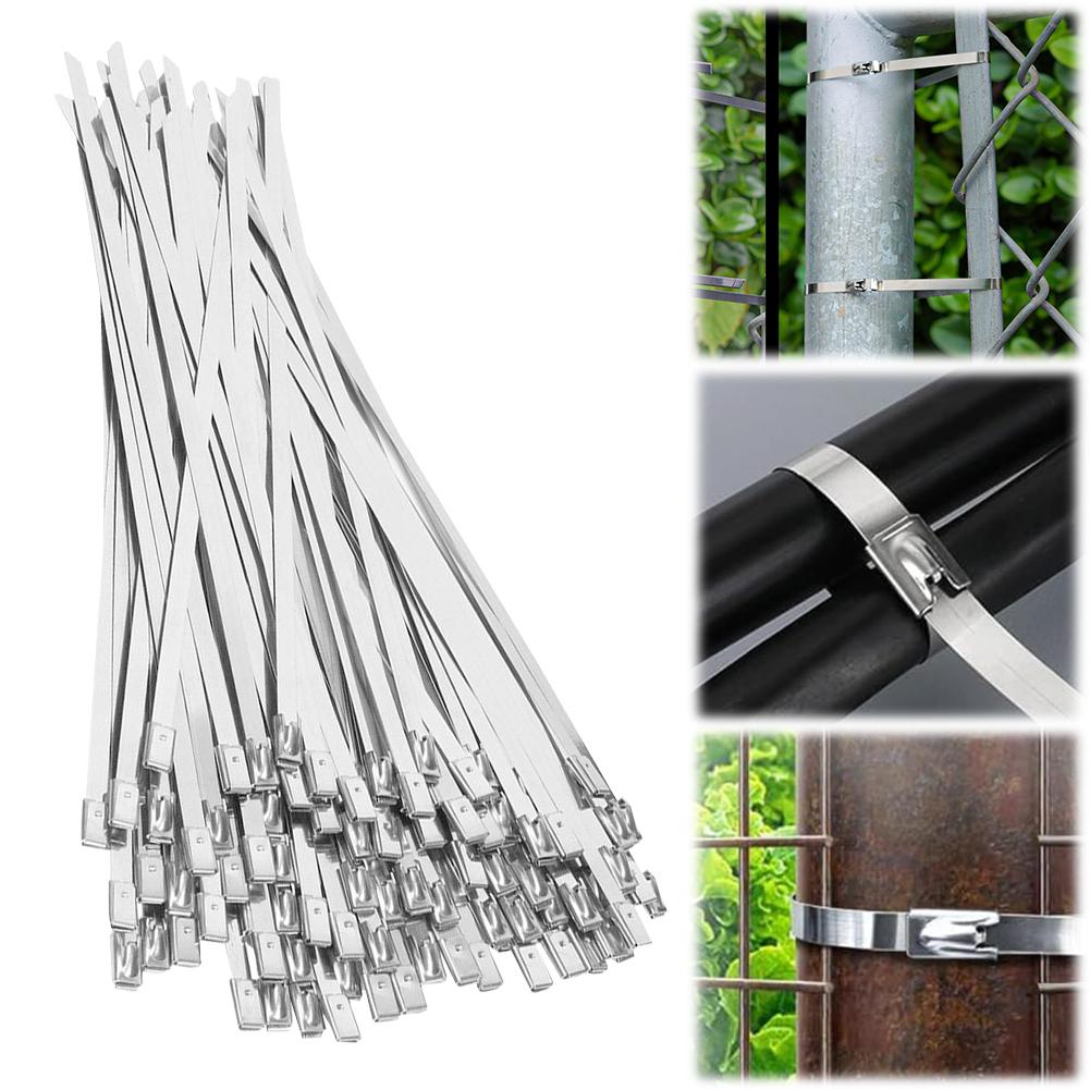 100 шт. стяжек из нержавеющей стали, многоцелевые стяжки-застежки-молнии, термостойкие, прочные, стальные ленты, металлические стяжки-застежки-молнии для труб, крыш, кабелей