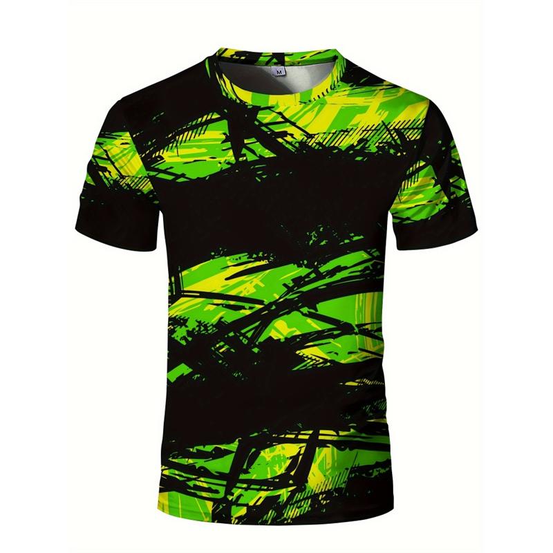 Fashionable Geometric Pattern Men's 3D Printed T-shirt Summer Casual Running Round Neck Top Badminton Table Tennis Sports Short Sleeved Clothing