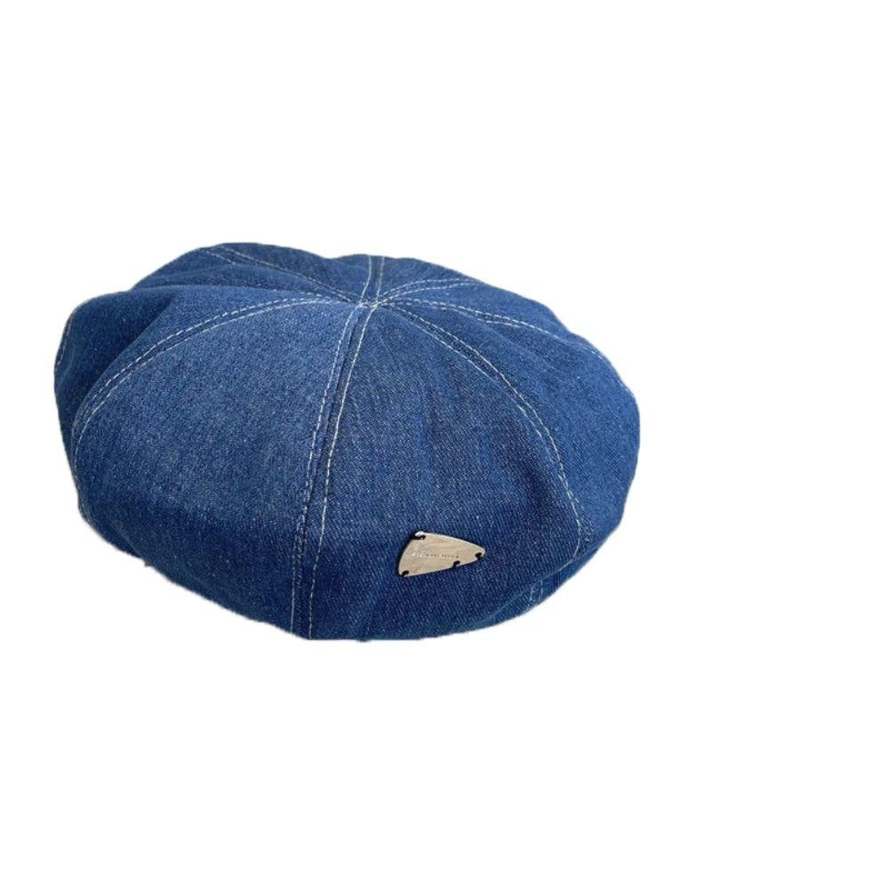 Korean Style Cloud Cowboy Cap Solid Color Denim Octagonal Hat Retro Denim Beret Ladies