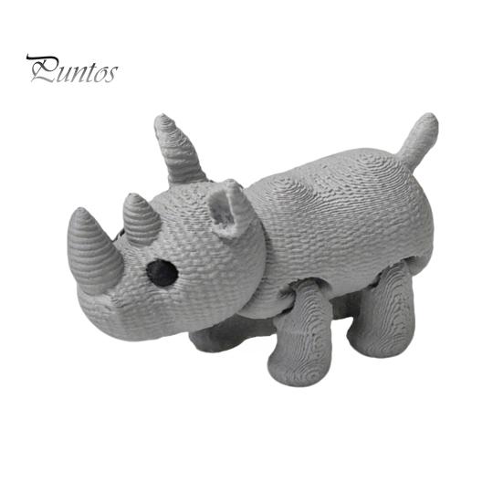 Movable Rhino Figurine 3D Printed Knitted Rhinoceros Figurine, Mini Fidget Toy with Desktop Accessory Joints, Wild Animal Collectible Figure for Desk